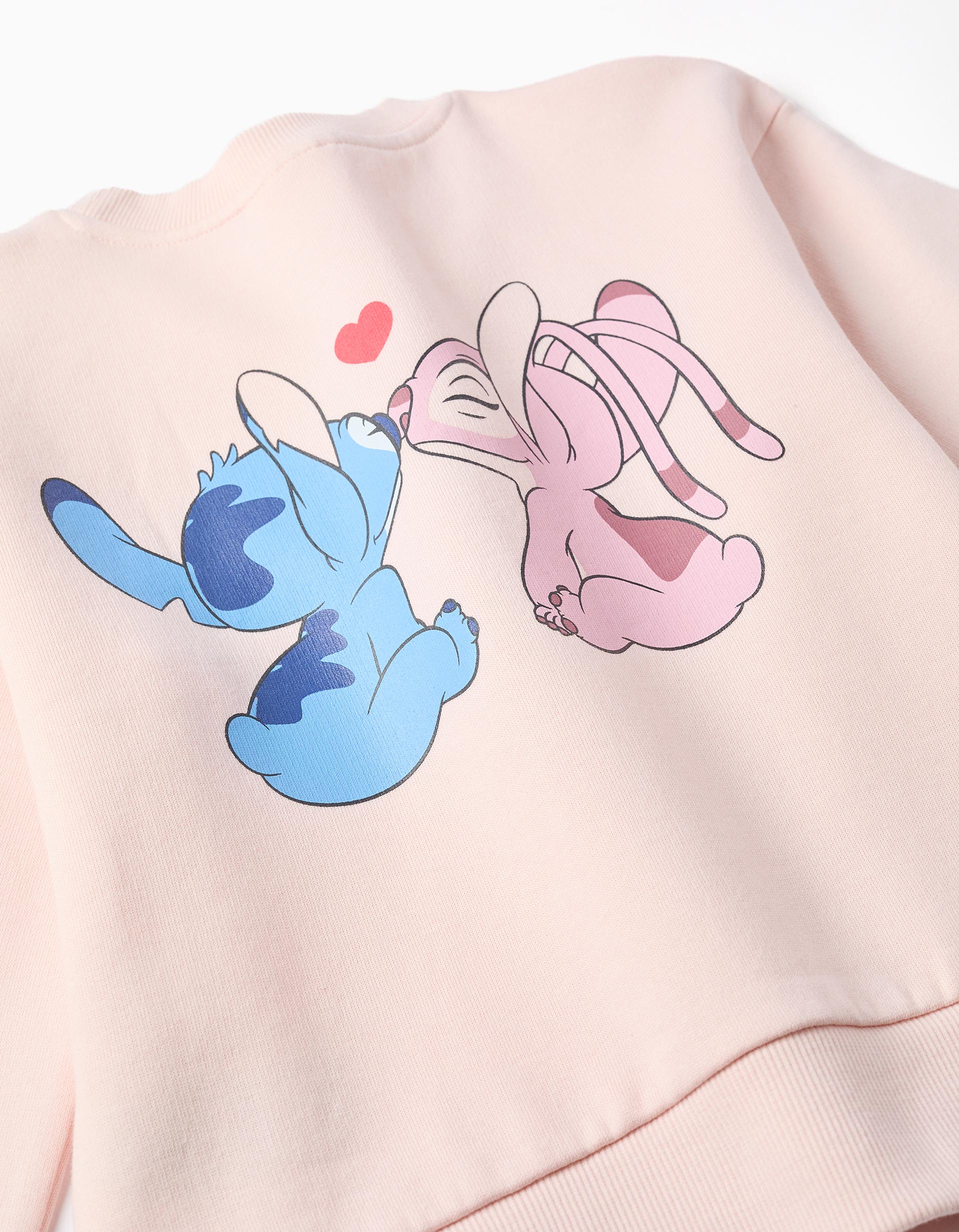 Brushed sweatshirt with Stitch & angel prints for girls, light pink