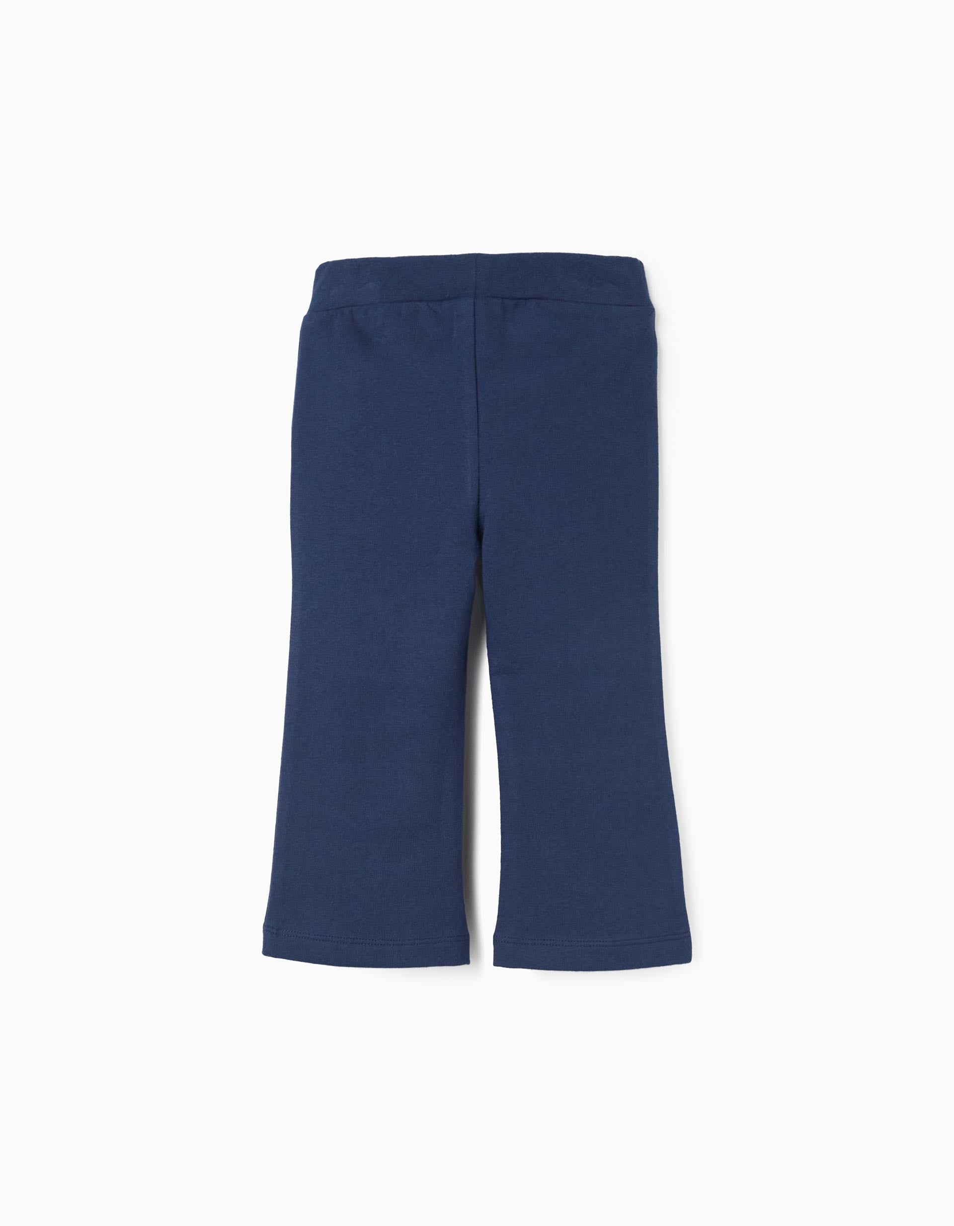 Leggings cardadas à boca de sino para bebé menina, azul-escuro