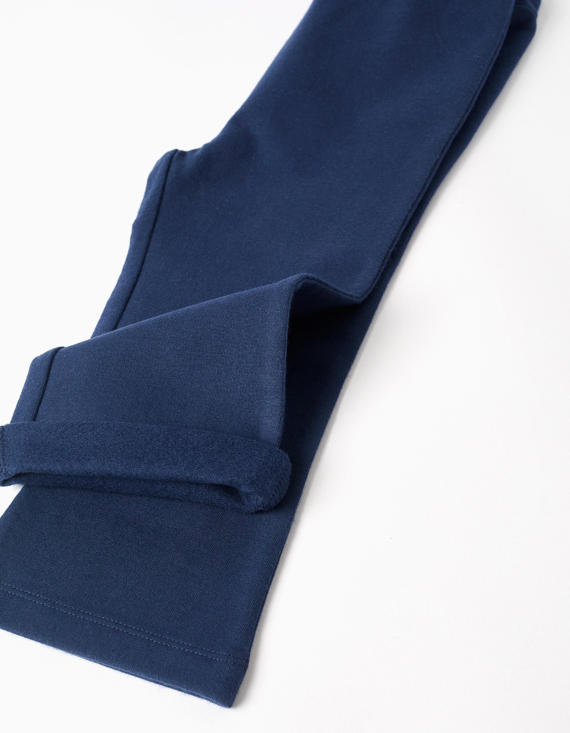 Leggings cardadas à boca de sino para bebé menina, azul-escuro