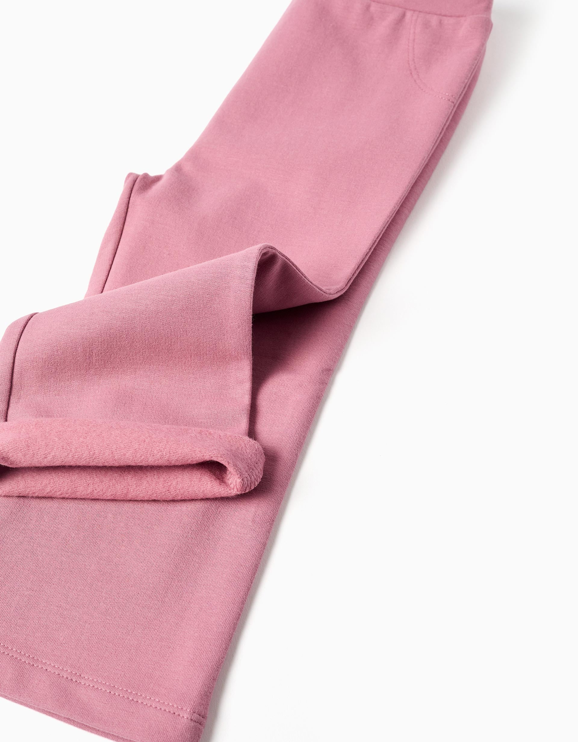 Leggings cardadas à boca de sino para bebé menina, rosa