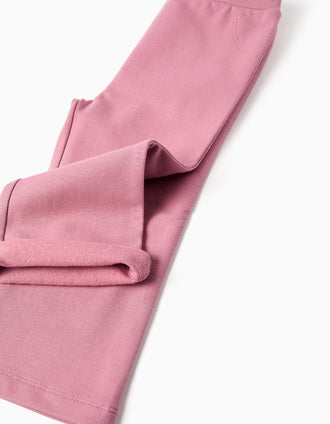 Leggings cardadas à boca de sino para bebé menina, rosa