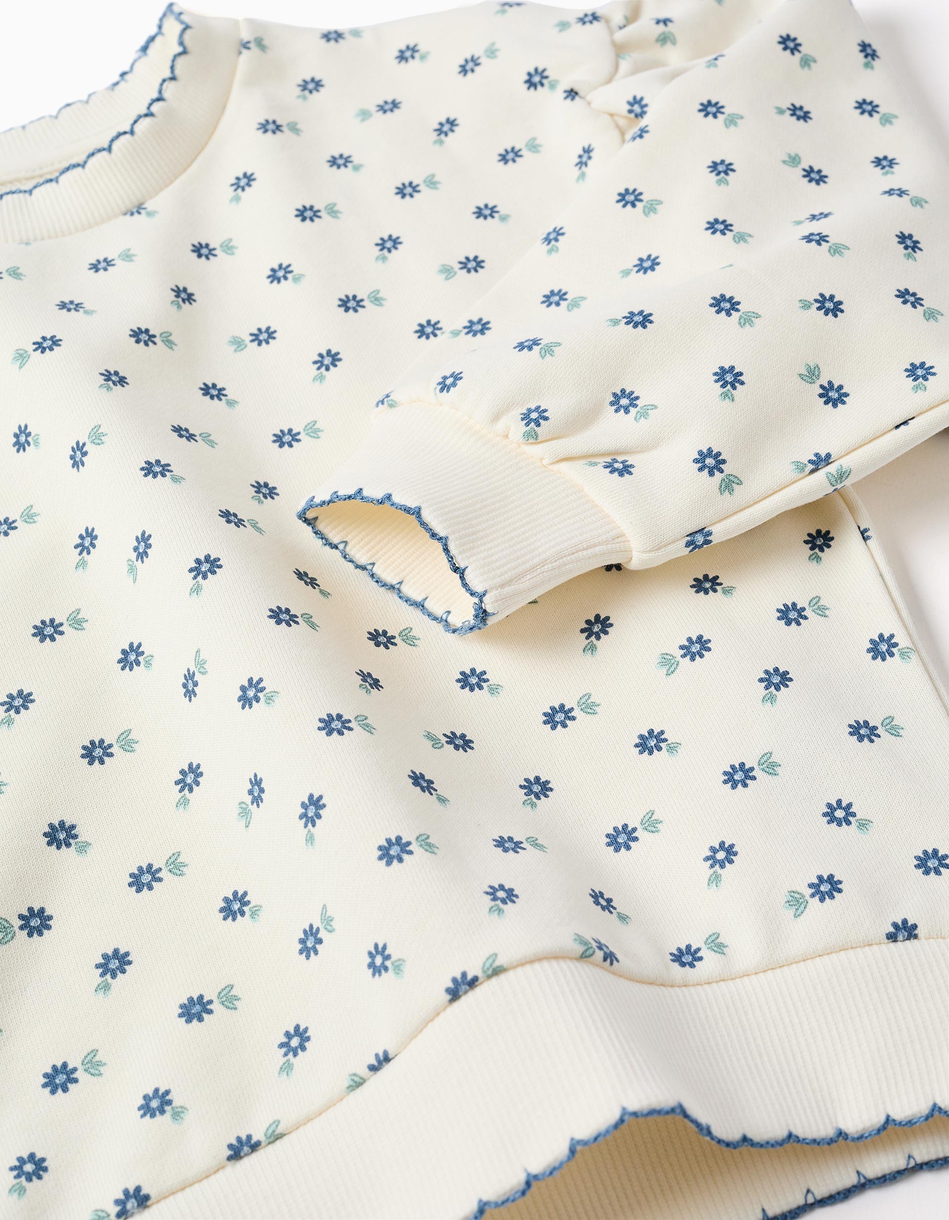 Sweat en coton à motif floral pour fille, blanc/bleu