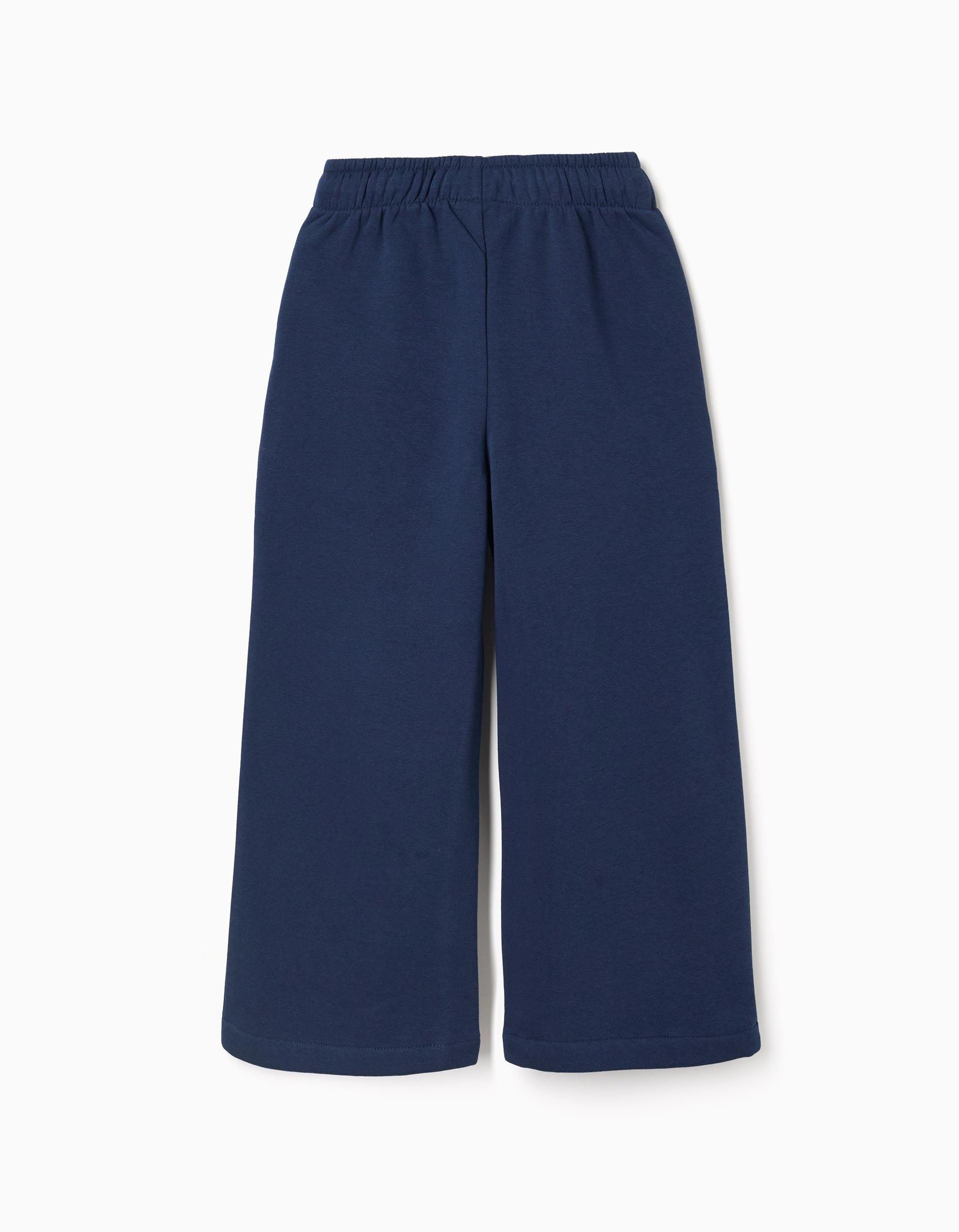 Calças de treino cardadas wide leg com cordão para menina, azul-escuro