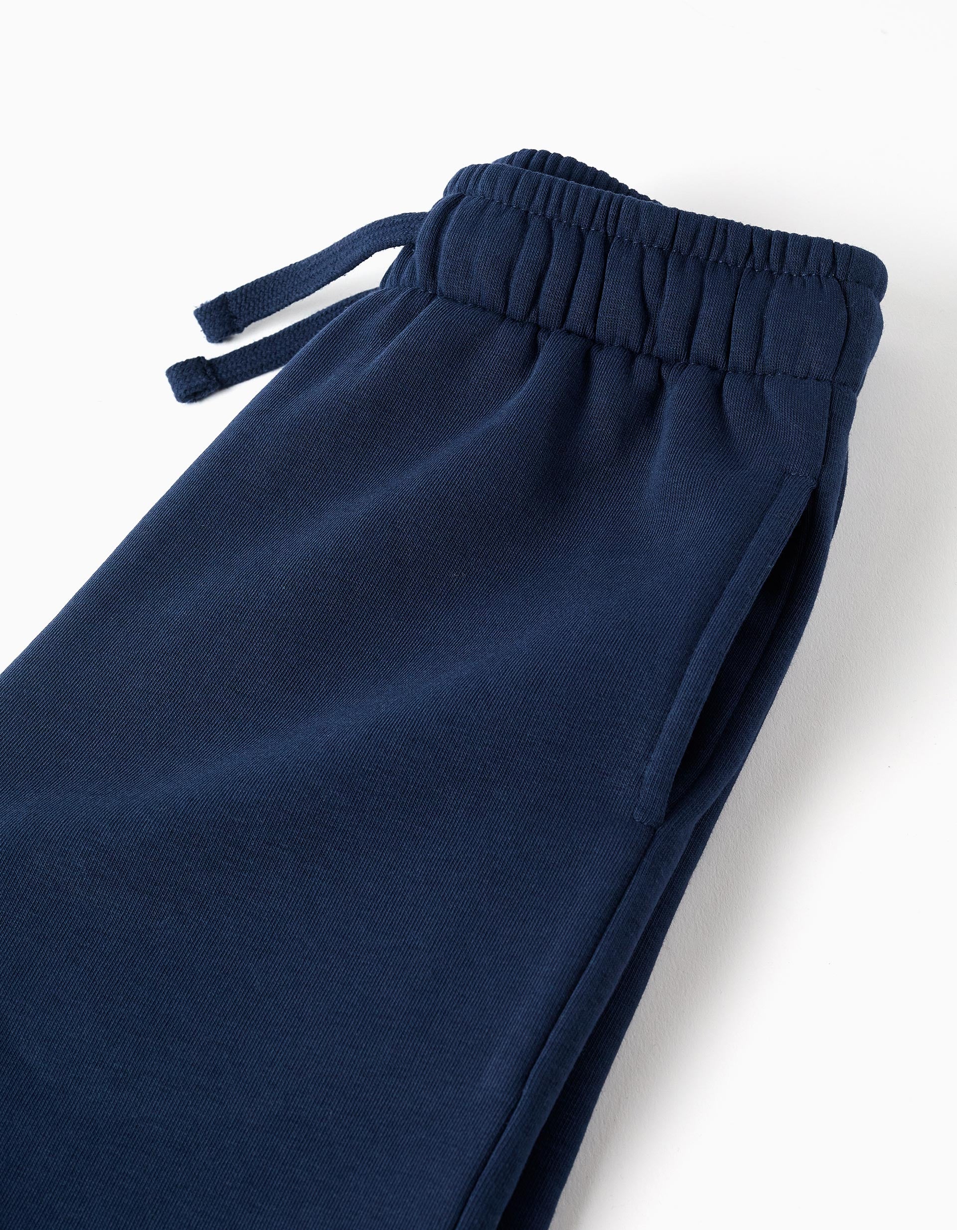 Calças de treino cardadas wide leg com cordão para menina, azul-escuro