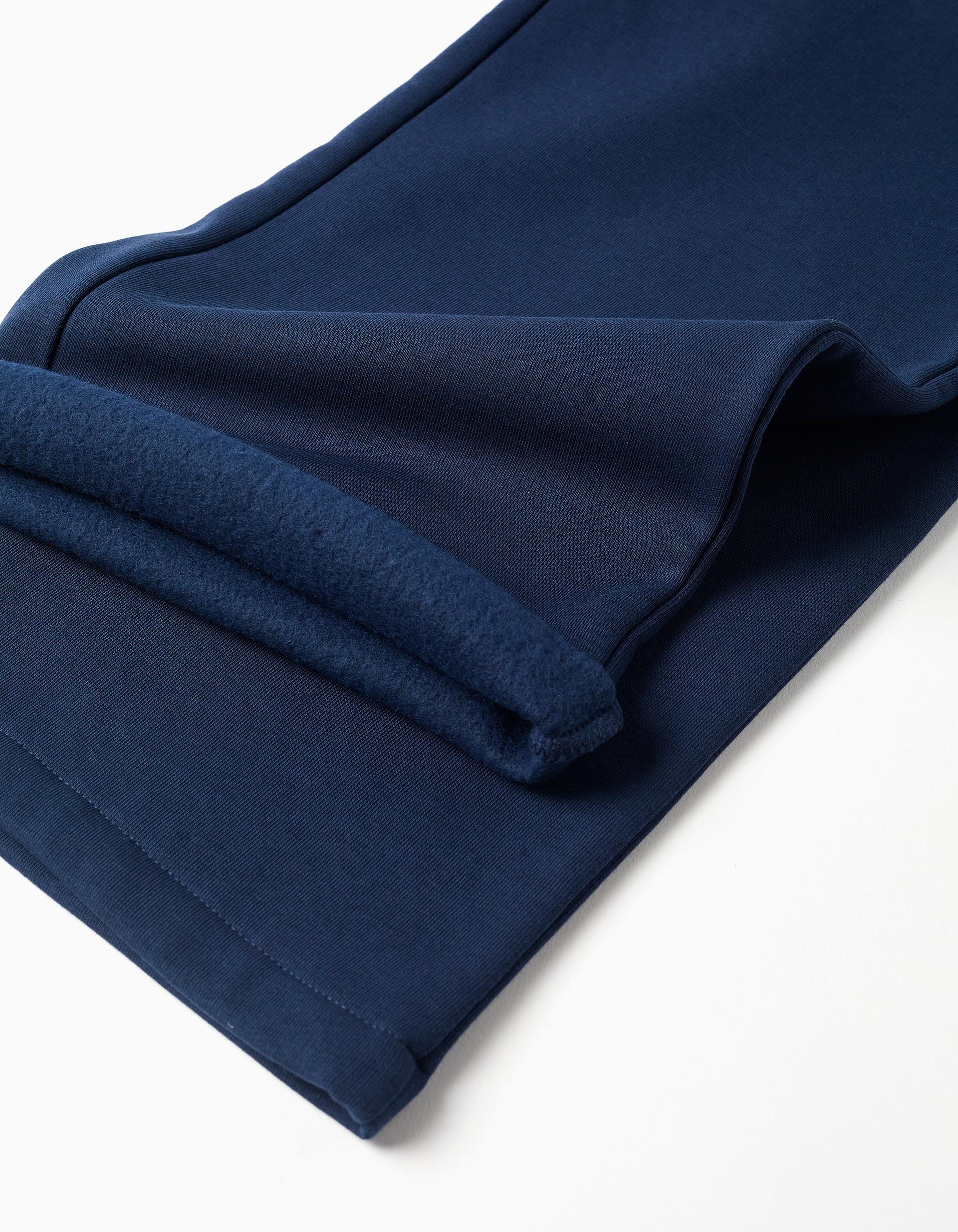 Calças de treino cardadas wide leg com cordão para menina, azul-escuro