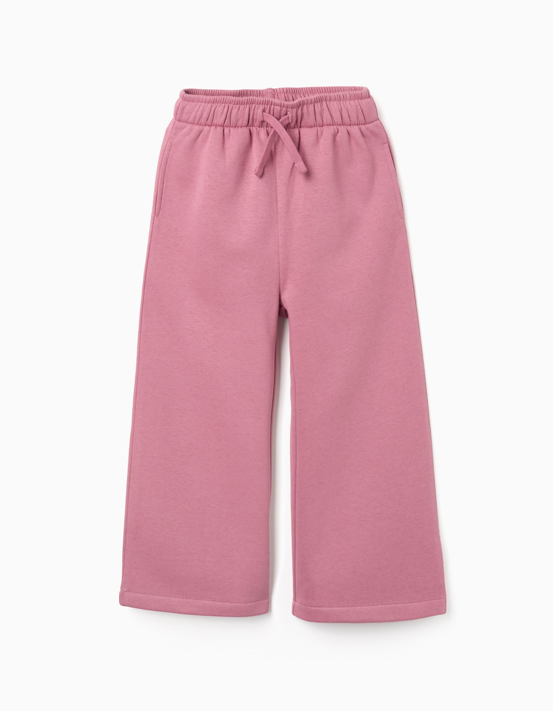 Calças de treino cardadas wide leg com cordão para menina, rosa
