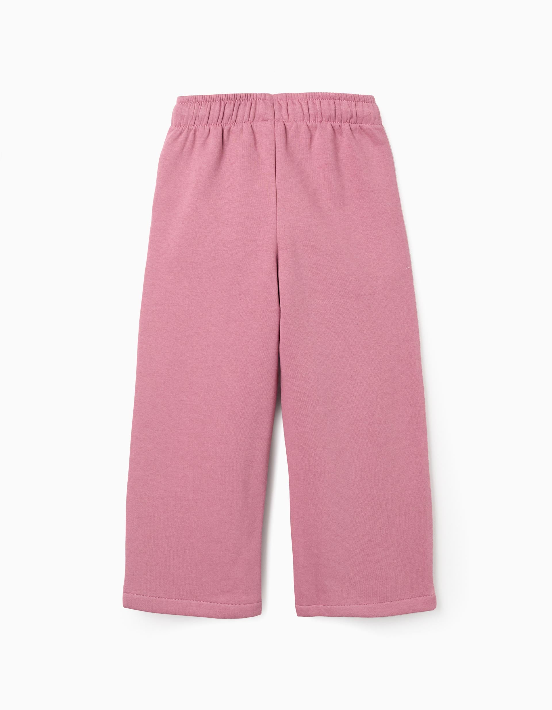 Calças de treino cardadas wide leg com cordão para menina, rosa