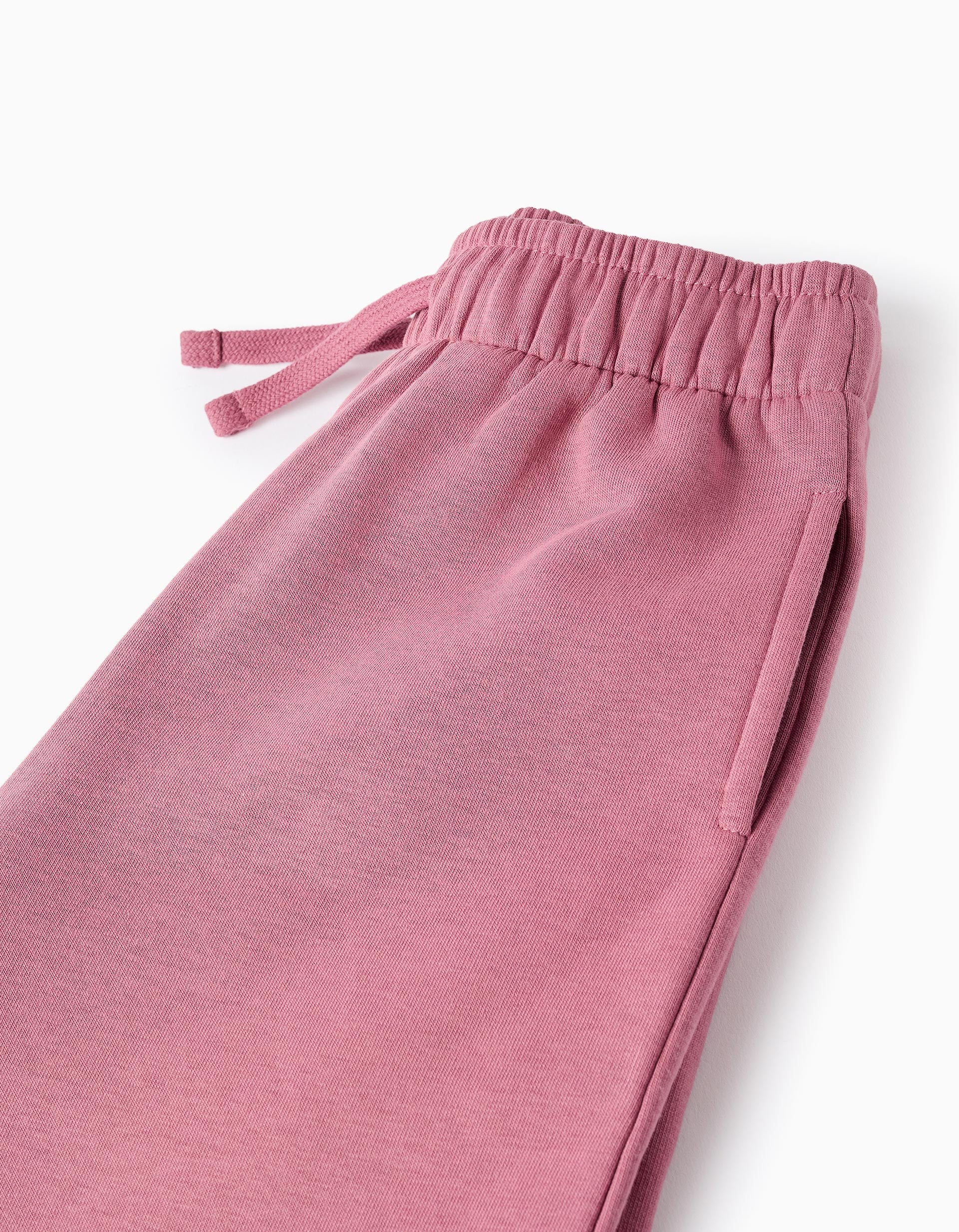Calças de treino cardadas wide leg com cordão para menina, rosa
