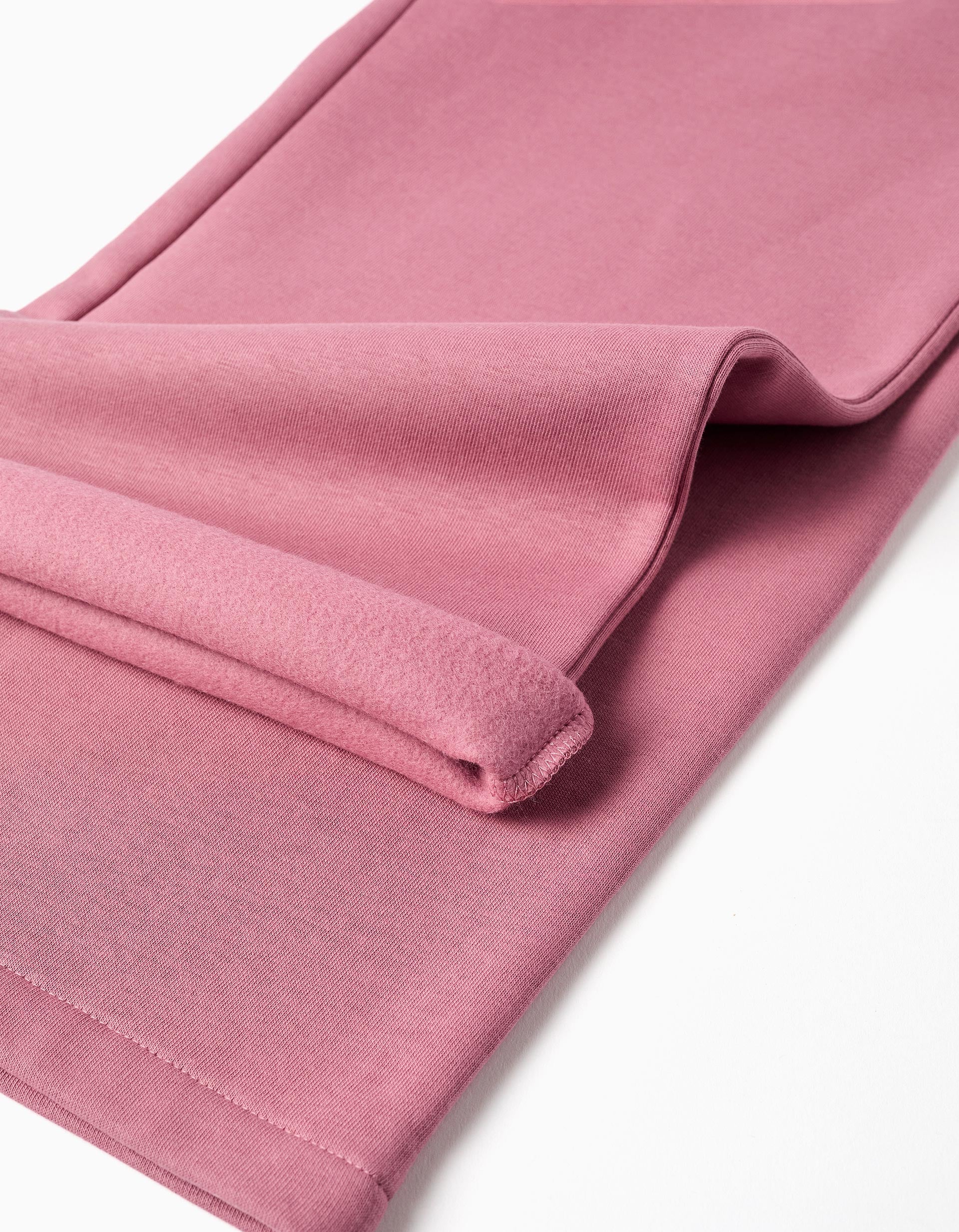 Calças de treino cardadas wide leg com cordão para menina, rosa