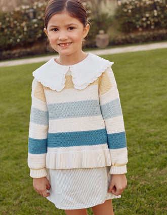 Camisola de malha com riscas e folhos para menina, multicolor
