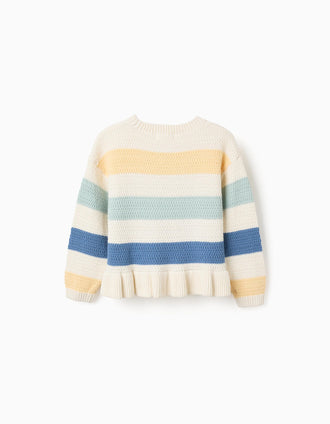 Camisola de malha com riscas e folhos para menina, multicolor