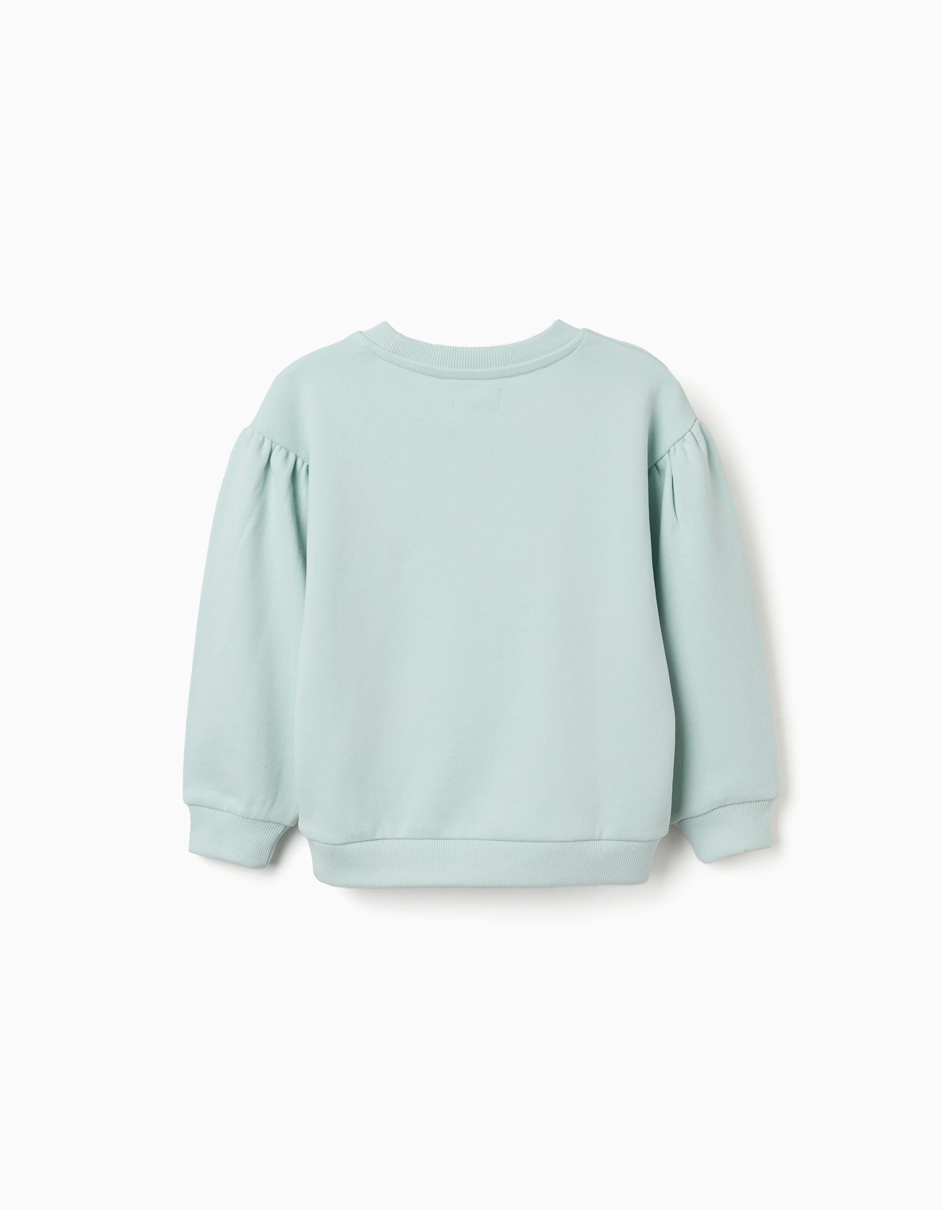Sweat de algodão com M bordado para menina, azul-claro