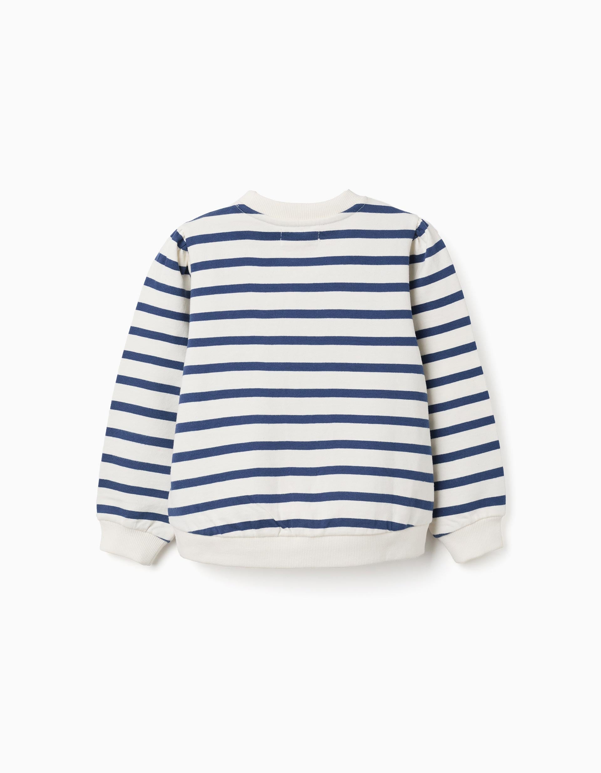 Sweat en coton à rayures et broderie pour fille, blanc/bleu