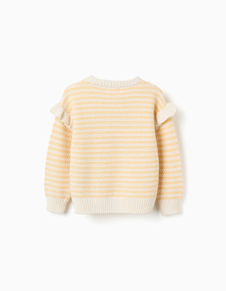 Camisola de malha com riscas e folhos para menina, amarelo/branco