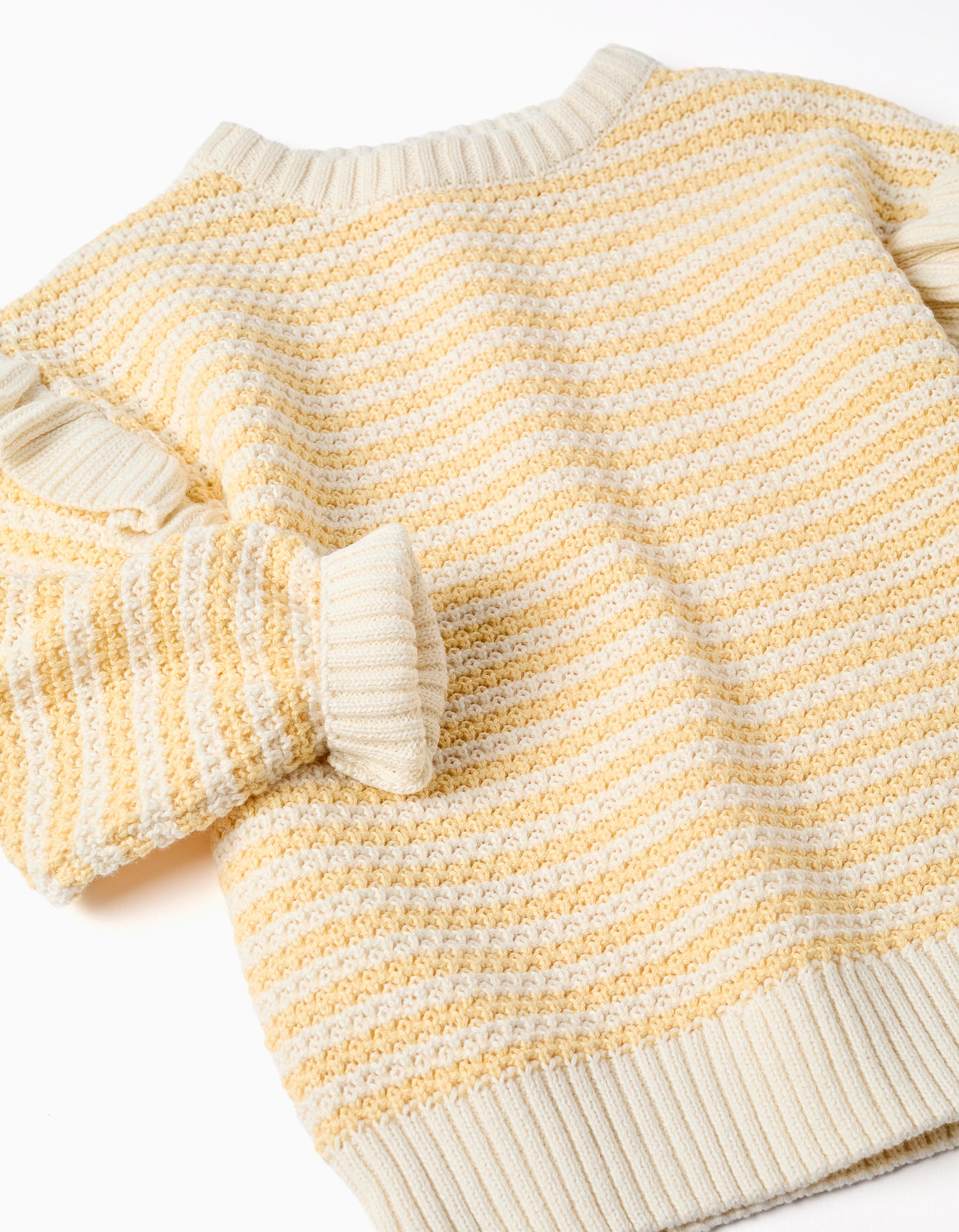 Camisola de malha com riscas e folhos para menina, amarelo/branco