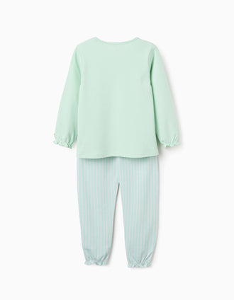 Long sleeve cotton pyjamas with stripes for girls, green/pink