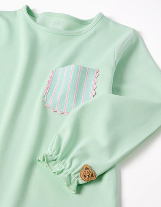 Long sleeve cotton pyjamas with stripes for girls, green/pink