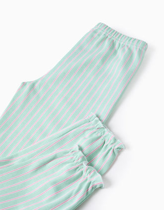 Long sleeve cotton pyjamas with stripes for girls, green/pink