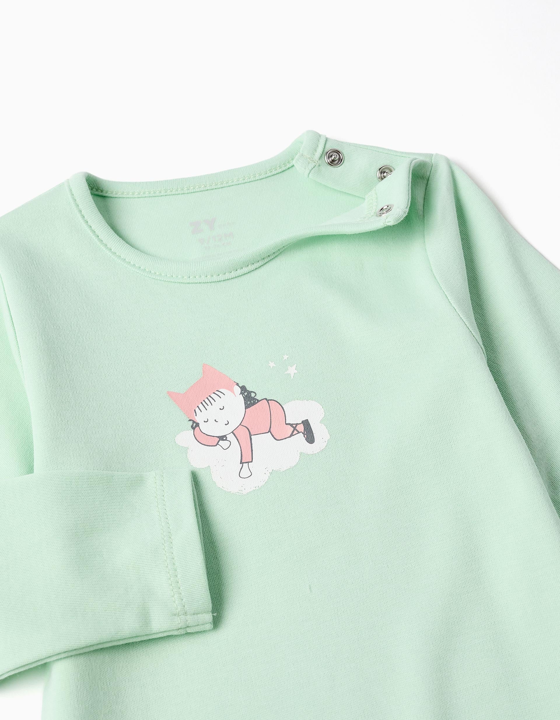 Babygrow de algodão com estampado para recém-nascida e bebé, verde-claro