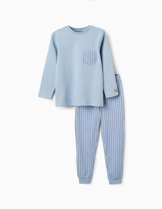Long sleeve cotton pyjamas with stripes for boys, blue/white