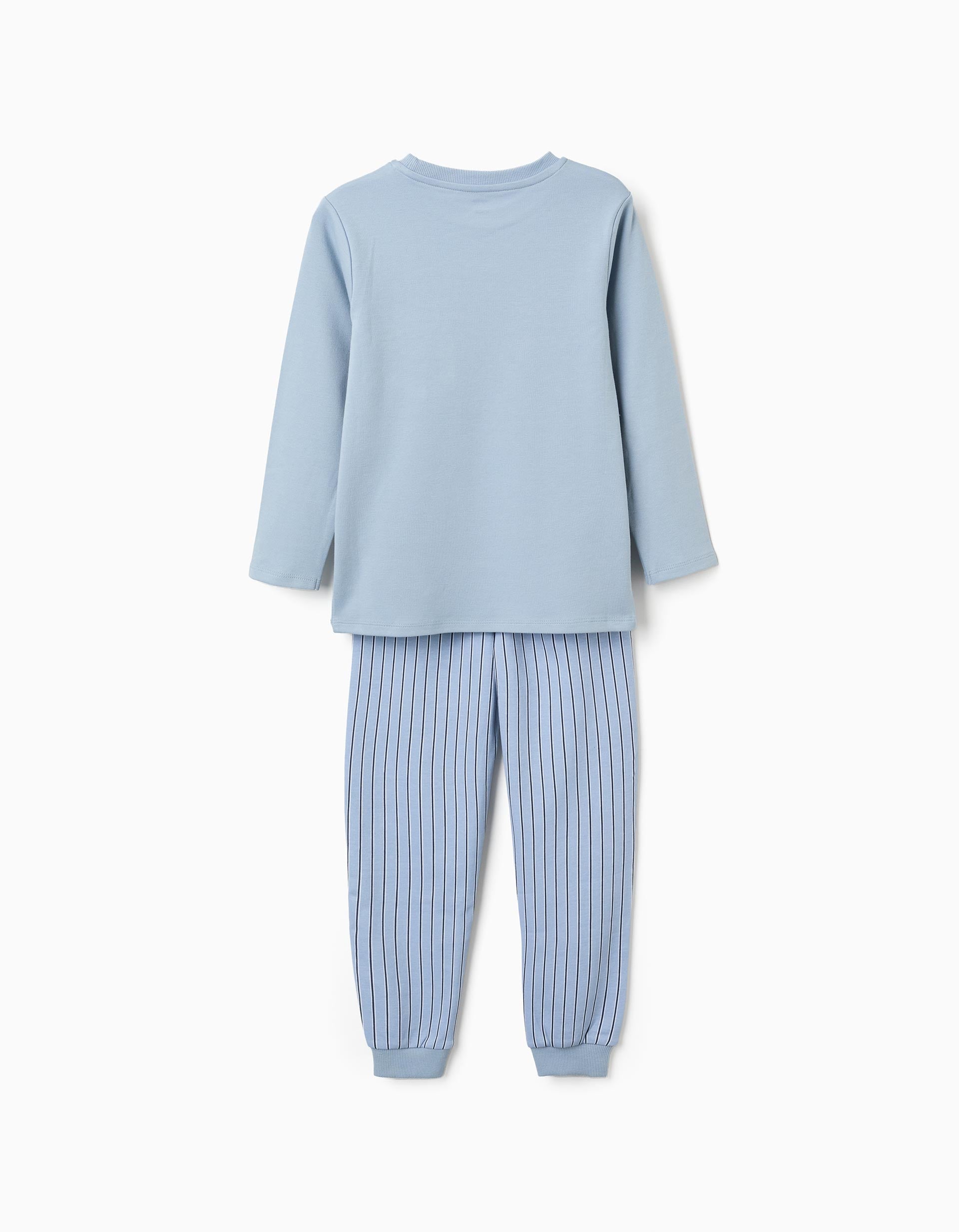 Pijama comprido de algodão às riscas para menino, azul/branco