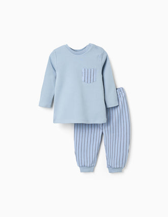 Long sleeve pyjamas with stripes for newborn and baby boys, blue/white