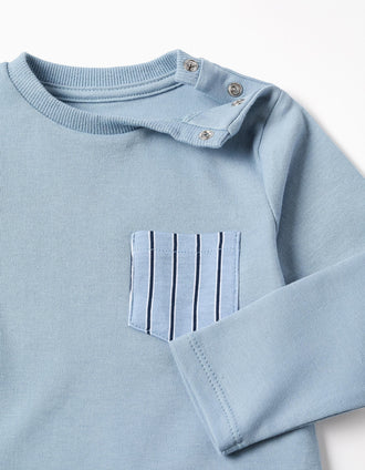 Long sleeve pyjamas with stripes for newborn and baby boys, blue/white