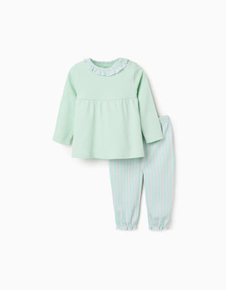 Long sleeve pyjamas with stripes for newborn and baby girls, green/pink