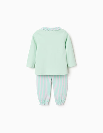 Long sleeve pyjamas with stripes for newborn and baby girls, green/pink