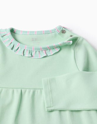 Long sleeve pyjamas with stripes for newborn and baby girls, green/pink