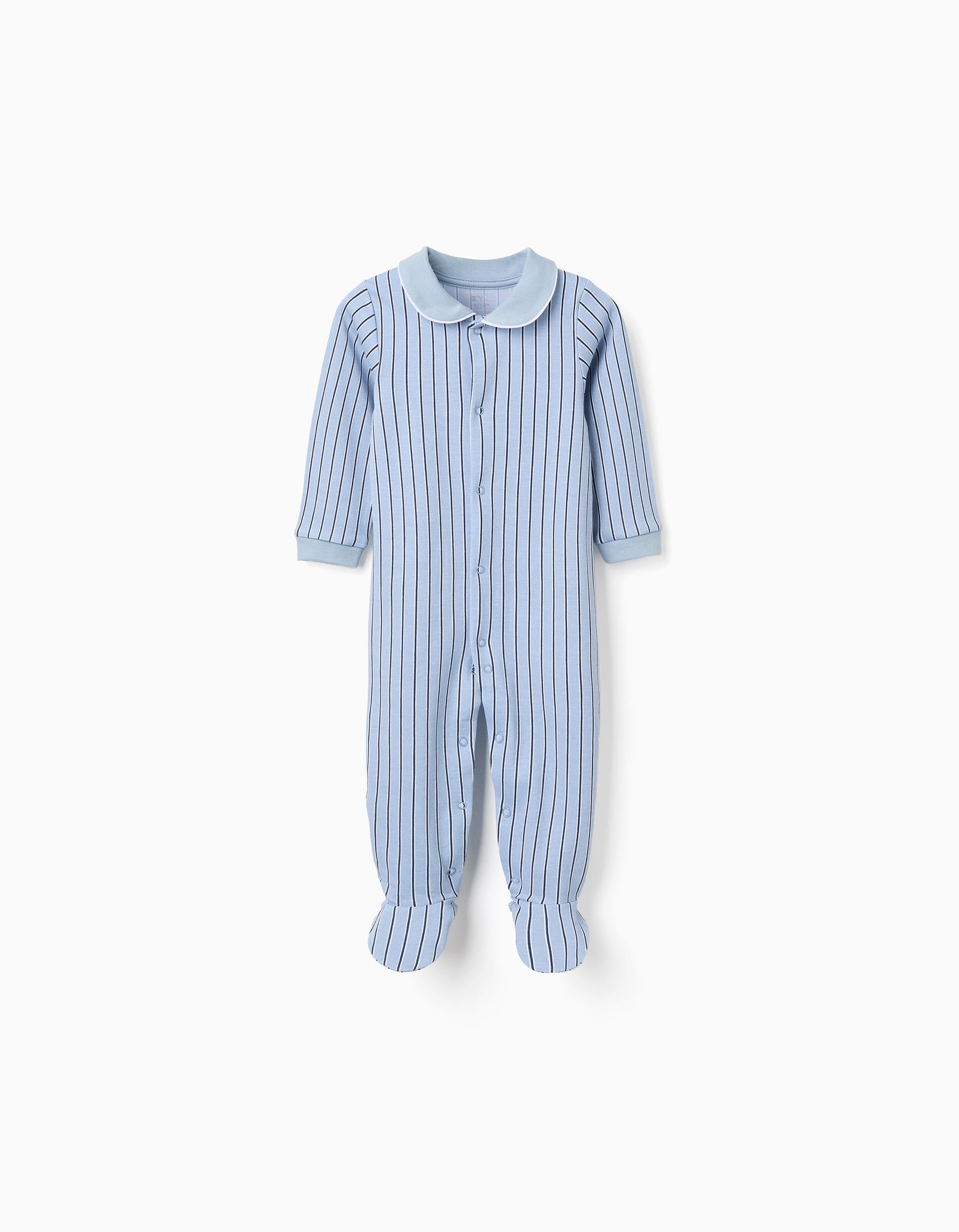Pelele de algodón a rayas para recién nacido y bebé, azul/blanco