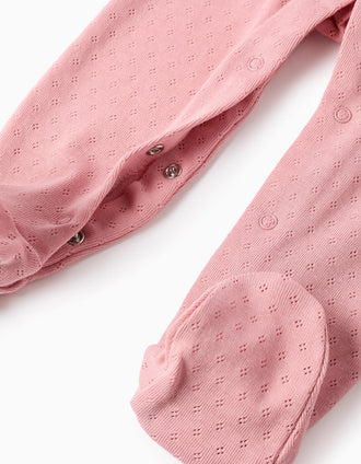 Pack of 2 cotton babygrows for newborn and baby girls, pink/white
