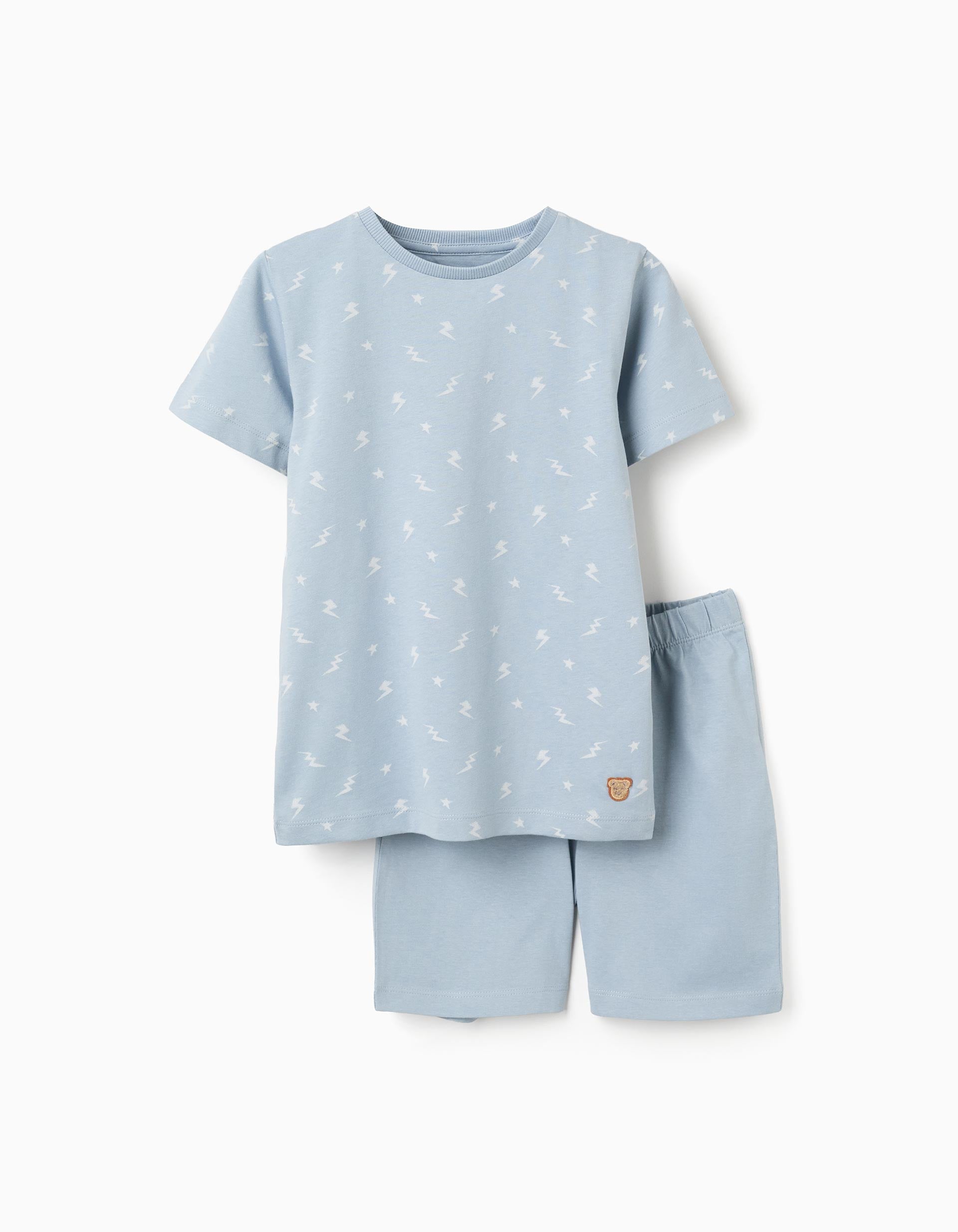 Pyjama court en coton avec motif éclair pour garçon, bleu clair