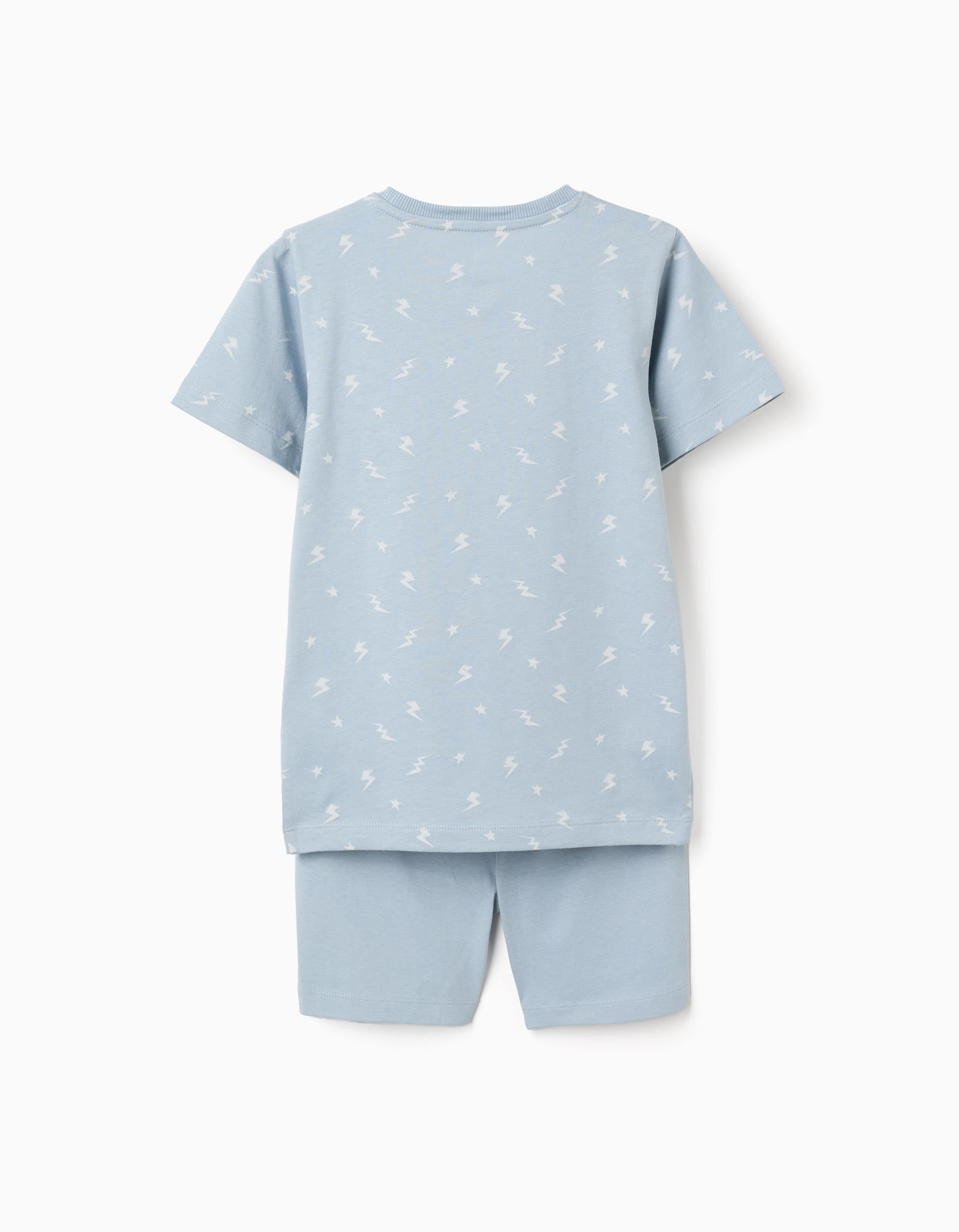 Pyjama court en coton avec motif éclair pour garçon, bleu clair