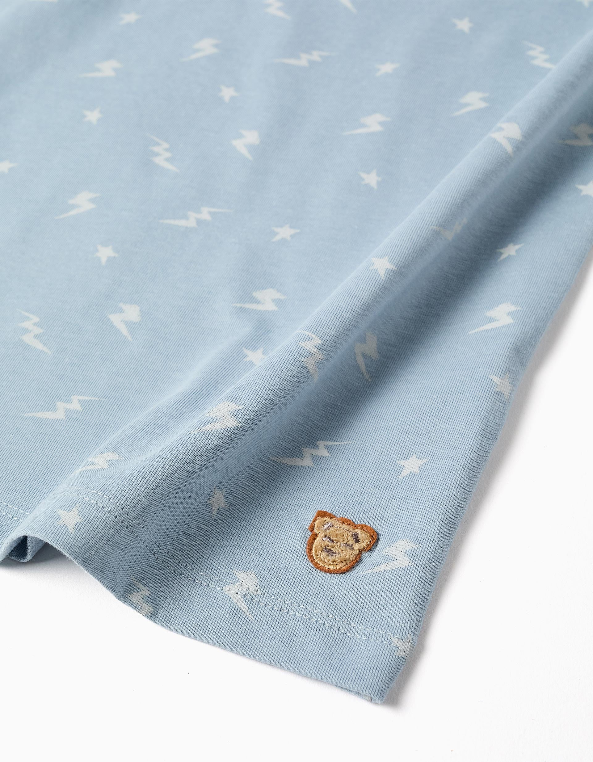 Pyjama court en coton avec motif éclair pour garçon, bleu clair