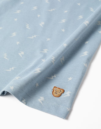 Pyjama court en coton avec motif éclair pour garçon, bleu clair