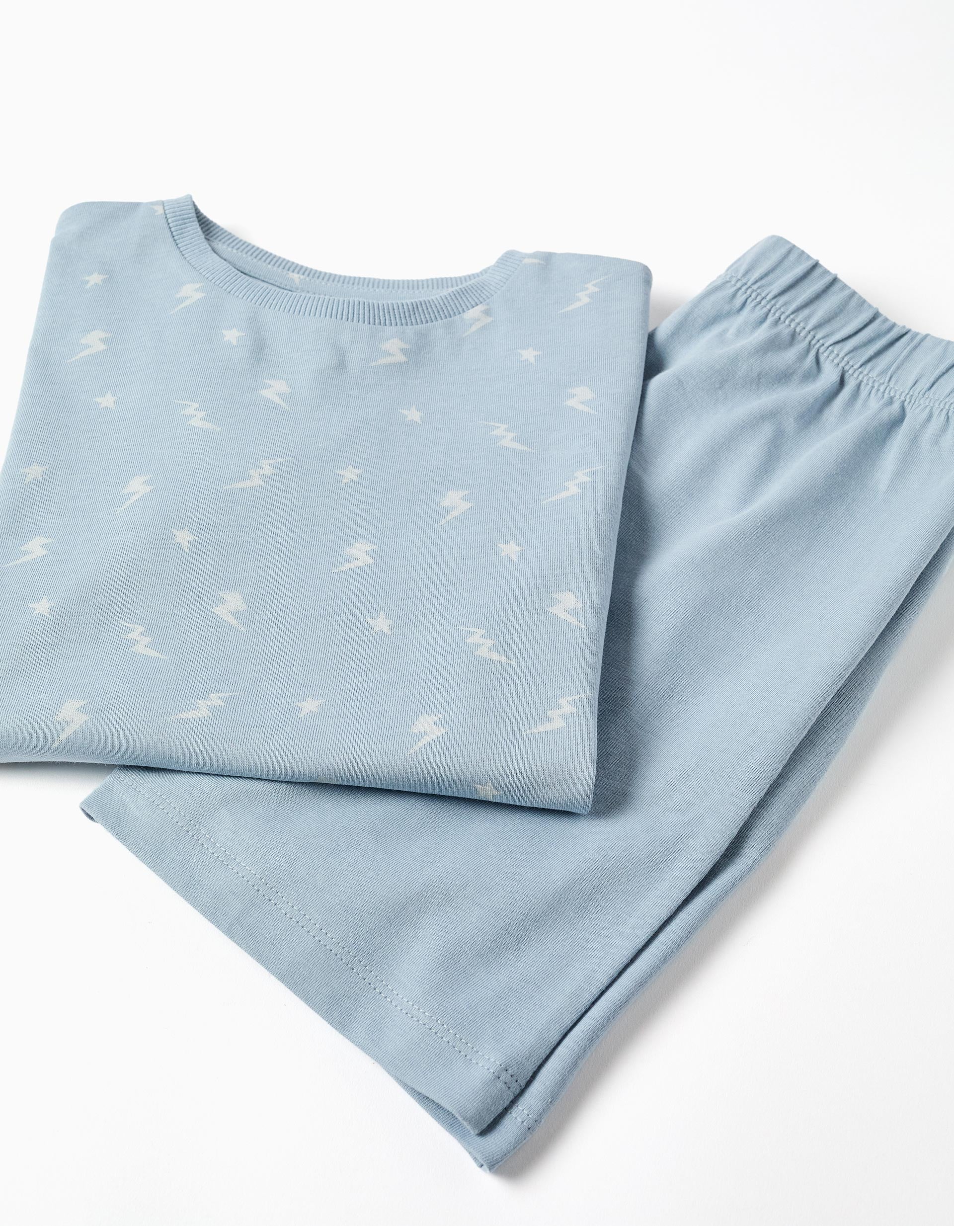 Pyjama court en coton avec motif éclair pour garçon, bleu clair