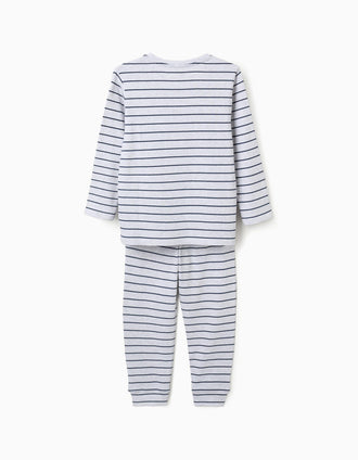 Long sleeve ribbed pyjamas with stripes for boys, grey/blue