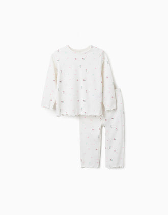Long sleeve pyjamas with flowers and stars for newborn and baby girls, white