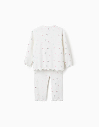 Long sleeve pyjamas with flowers and stars for newborn and baby girls, white