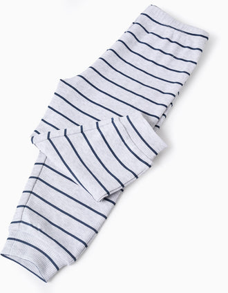 Long sleeve ribbed pyjamas with stripes for newborn and baby boys, grey/blue