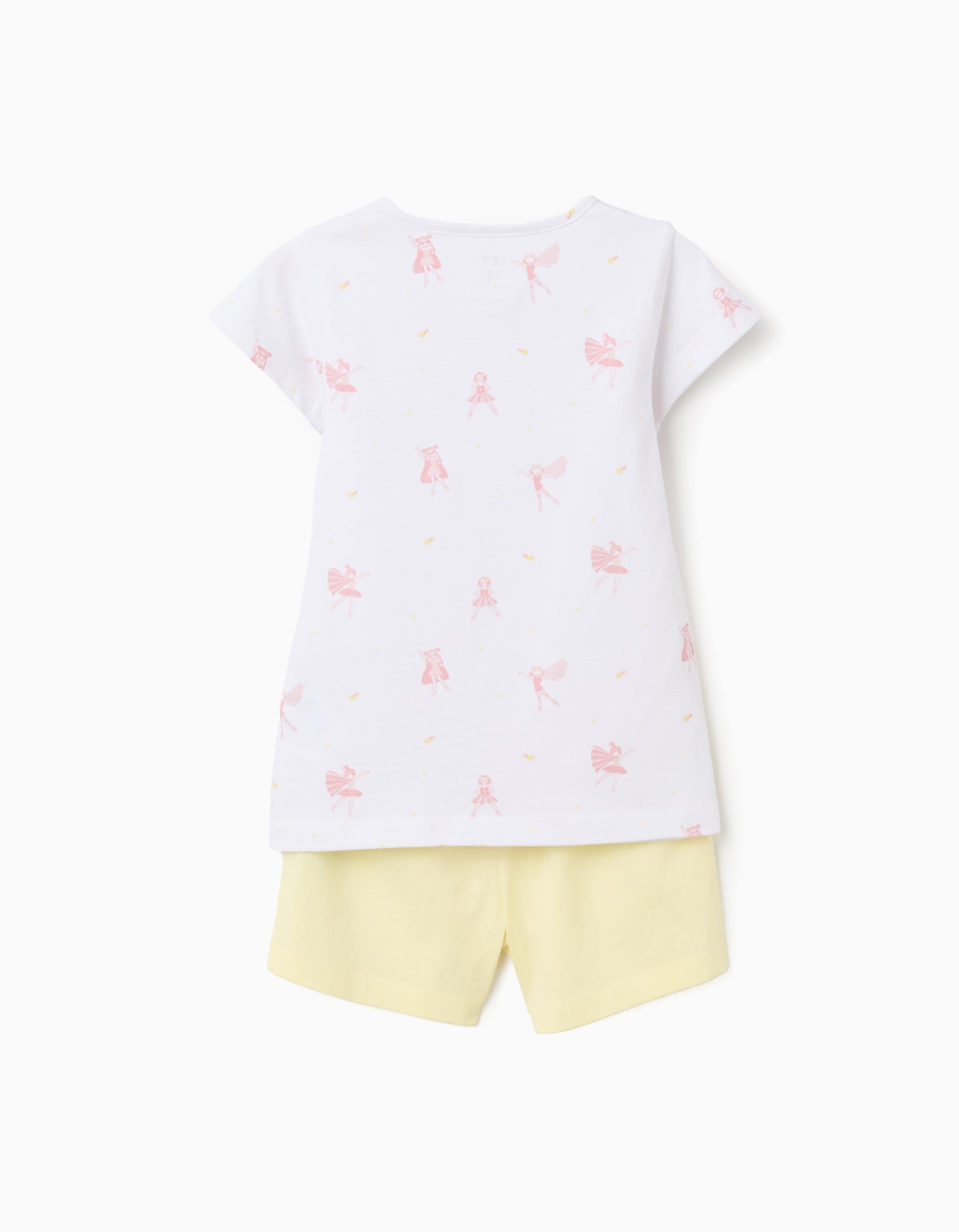 Pyjama court en coton avec motif pour fille, blanc/jaune