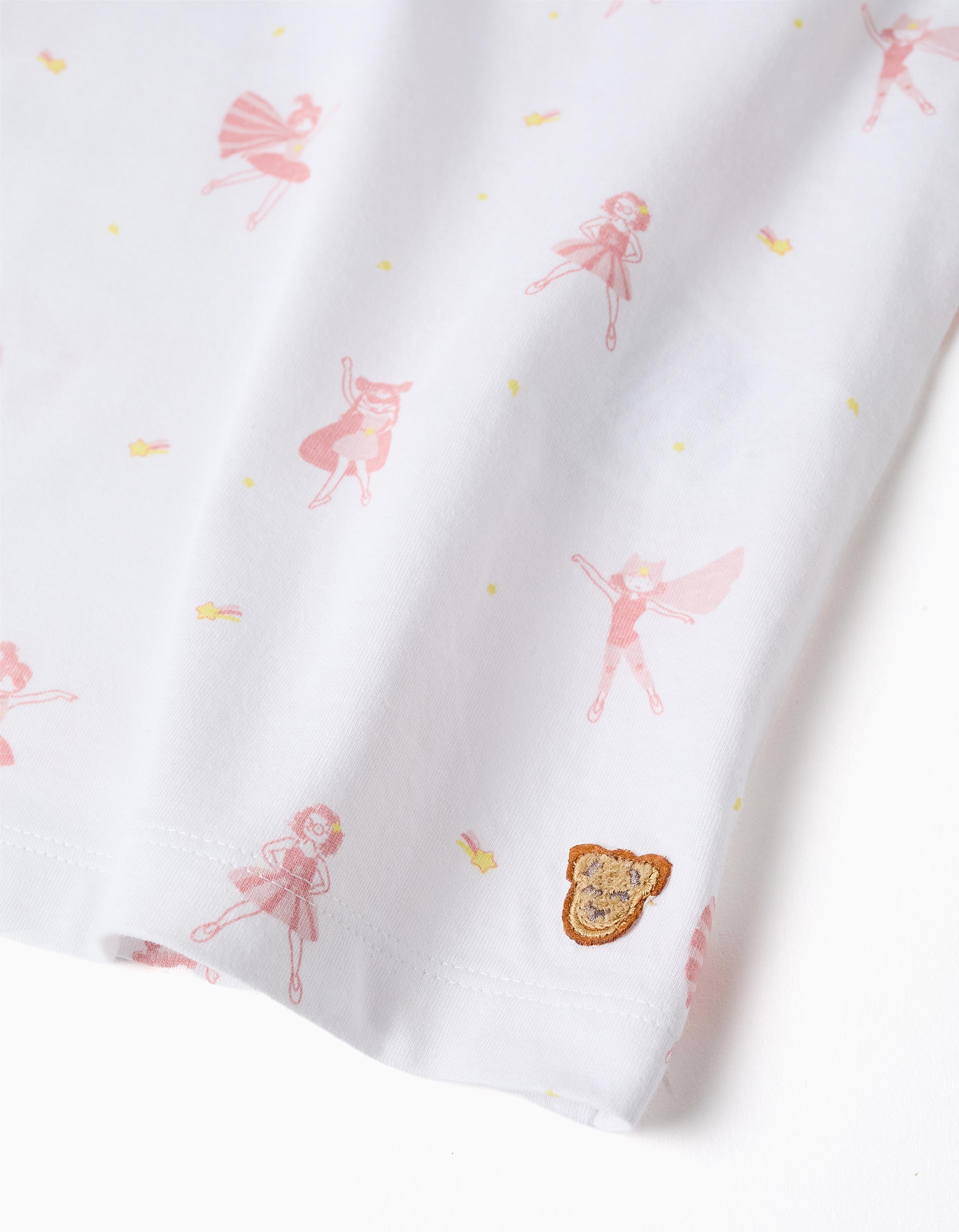 Pyjama court en coton avec motif pour fille, blanc/jaune