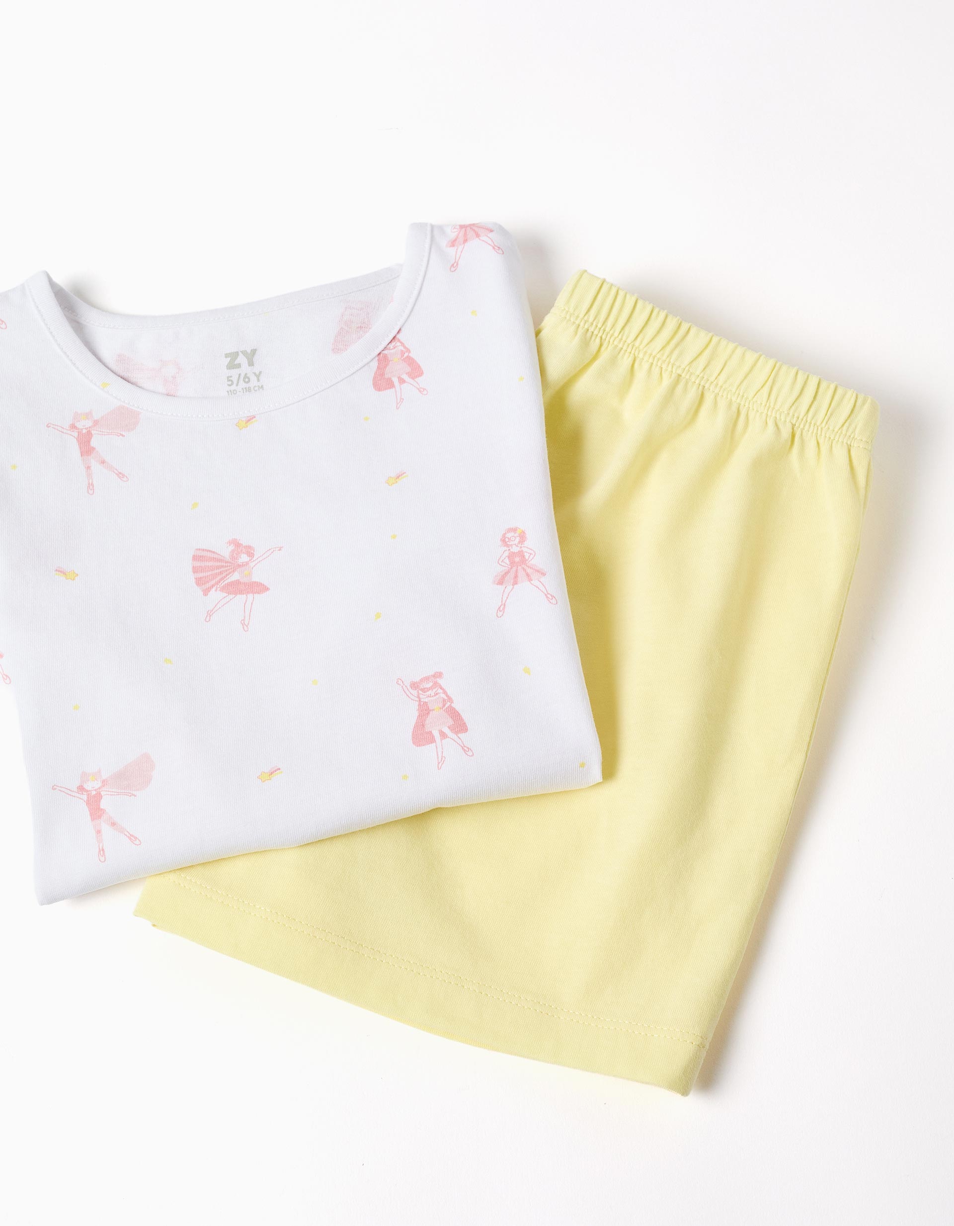 Pyjama court en coton avec motif pour fille, blanc/jaune