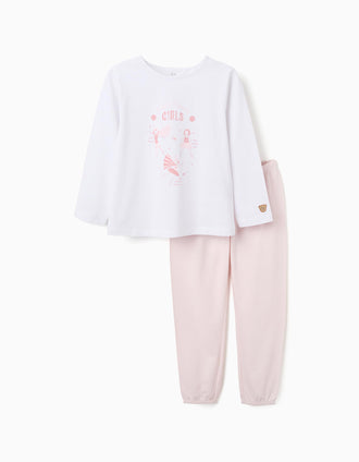 Long sleeve pyjamas with Super Power Girls print for girls, light pink