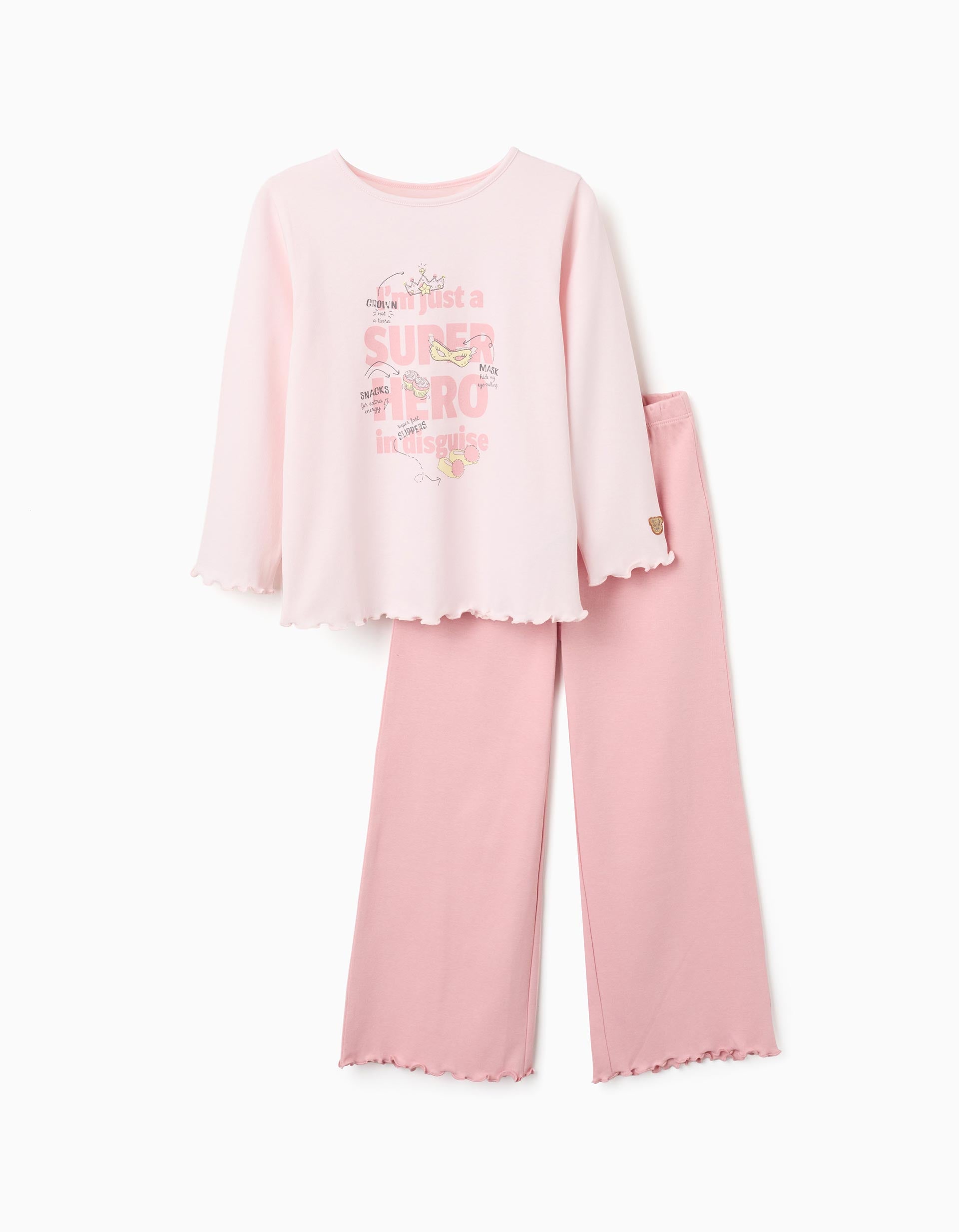 Pyjama en coton à manches longues et imprimé Superhero pour fille, rose
