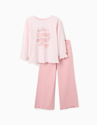 Long sleeve cotton pyjamas with Superhero print for girls, pink