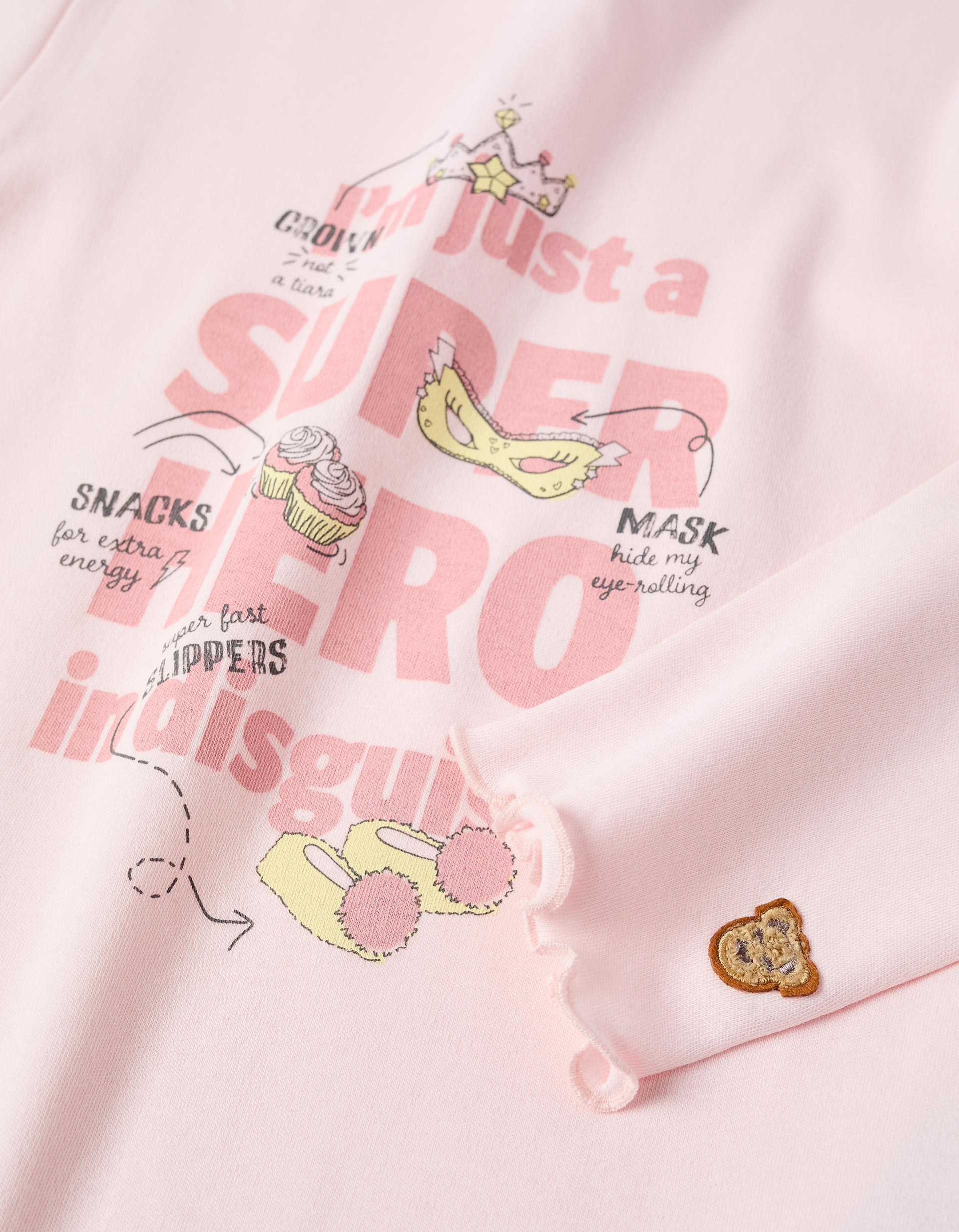 Pyjama en coton à manches longues et imprimé Superhero pour fille, rose