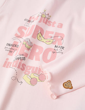 Long sleeve cotton pyjamas with Superhero print for girls, pink