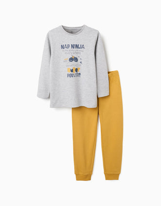Pyjama long en coton avec imprimé Nap Ninja pour garçon, gris/jaune